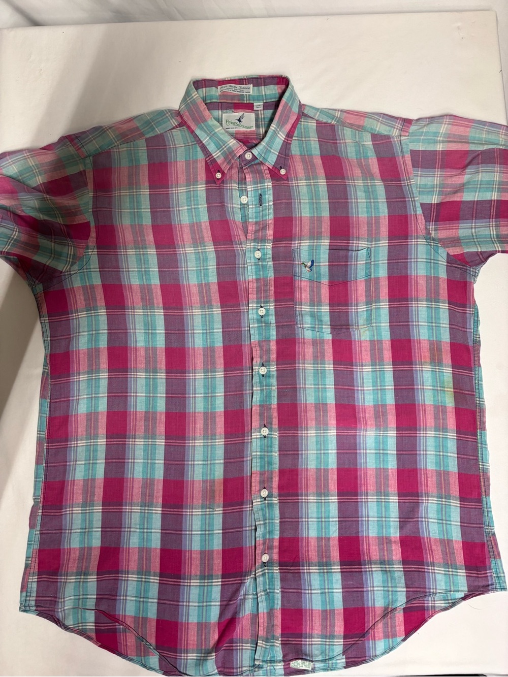 Vintage Flying Scotsman Madras Plaid Shirt Men’s XLT Tall 100% Cotton USA